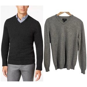 100% Cashmere Men’s V-Neck Sweater Gray Size Medium Luxury Preppy Minimalist